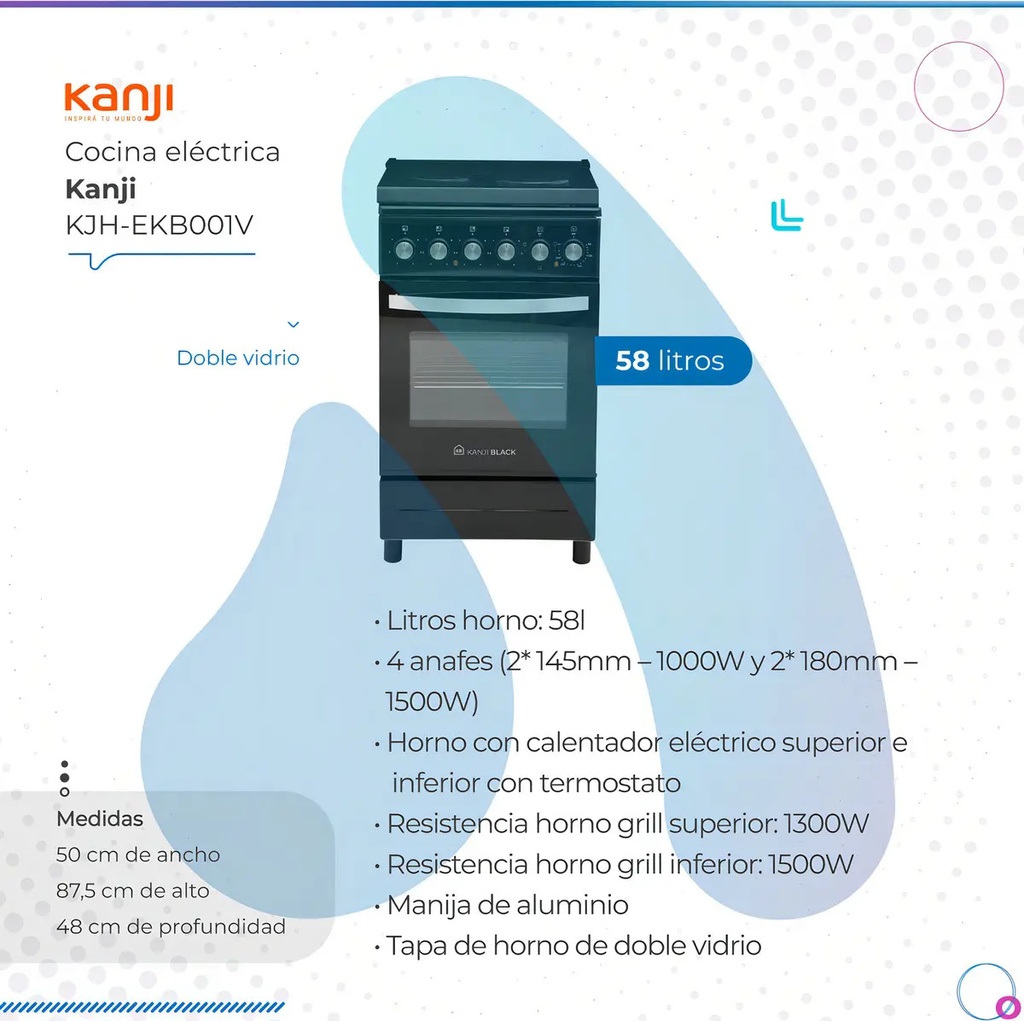 Cocina Eléctrica Kanji Kjh-ekb001v 50cm Grill Color Negro