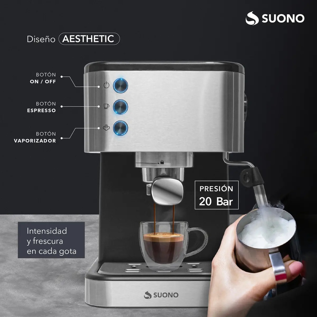 Cafetera Express Suono Snpe-2006 1.5 L Acero Inoxidable 20 B Negro/plateado