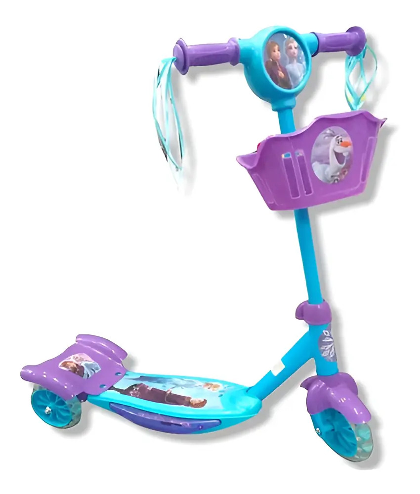Monopatin 3 Ruedas Frozen Disney C/ Canasto Luz Y Sonido Color Celeste Y Violeta