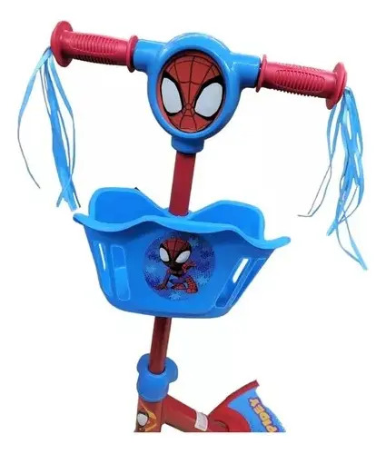 Monopatin Hombre Araña 3 Ruedas Con Luces Musica Y Canasto C Spiderman