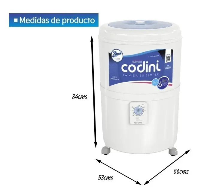Lavarropas Codini Silent 10kg Blanco 6 Programas