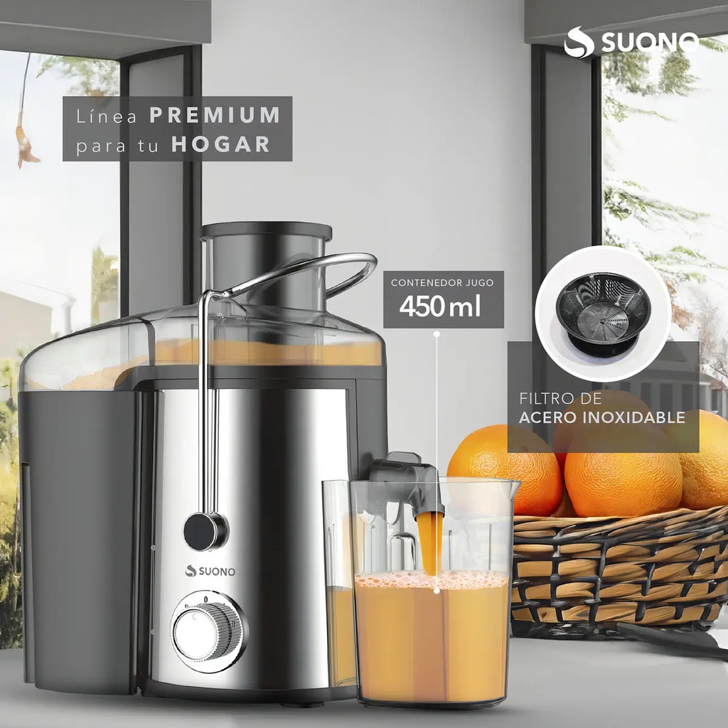 Extractor Exprimidor De Jugo Eléctrico Suono 500w 450 Ml Color Plateado