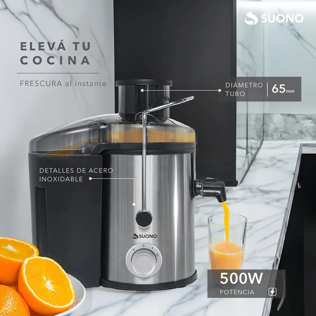 Extractor Exprimidor De Jugo Eléctrico Suono 500w 450 Ml Color Plateado