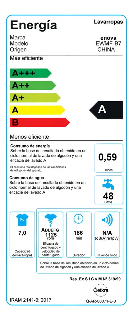 Lavarropas Carga Frontal Enova Ewmf-b7 7kg Blanco