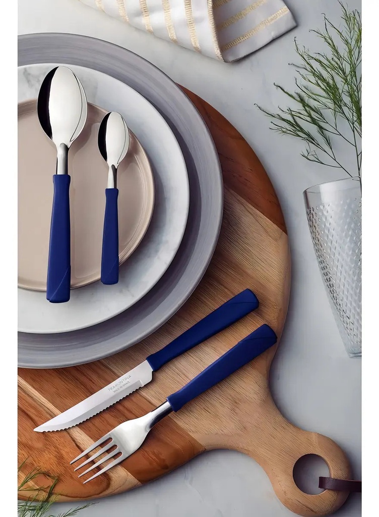 Juego Cubiertos 24 Piezas Tramontina New Kolor Cocina Azul Azul