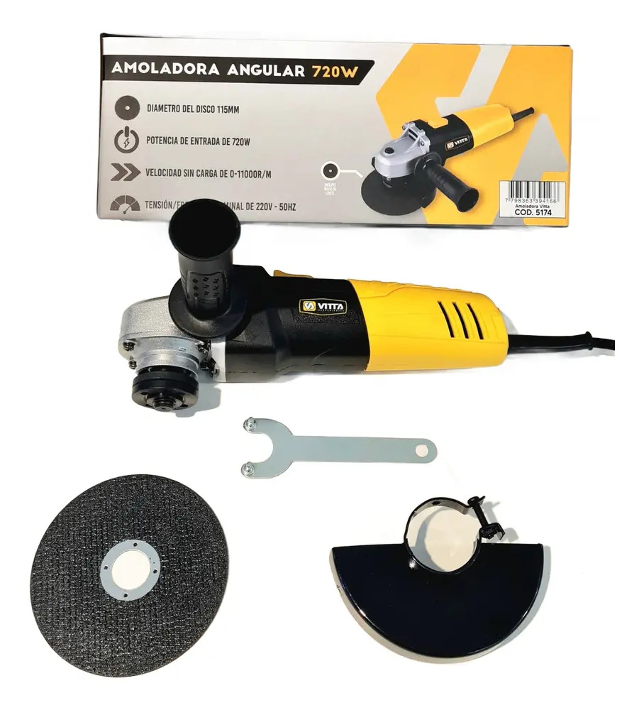 Amoladora Angular Vitta 115mm 750w 220v Con Disco Amarillo 50
