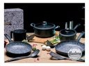 Set Olla Cacerola Sarten Hudson Granito 7 Pzs Antihaderente Granito Negro