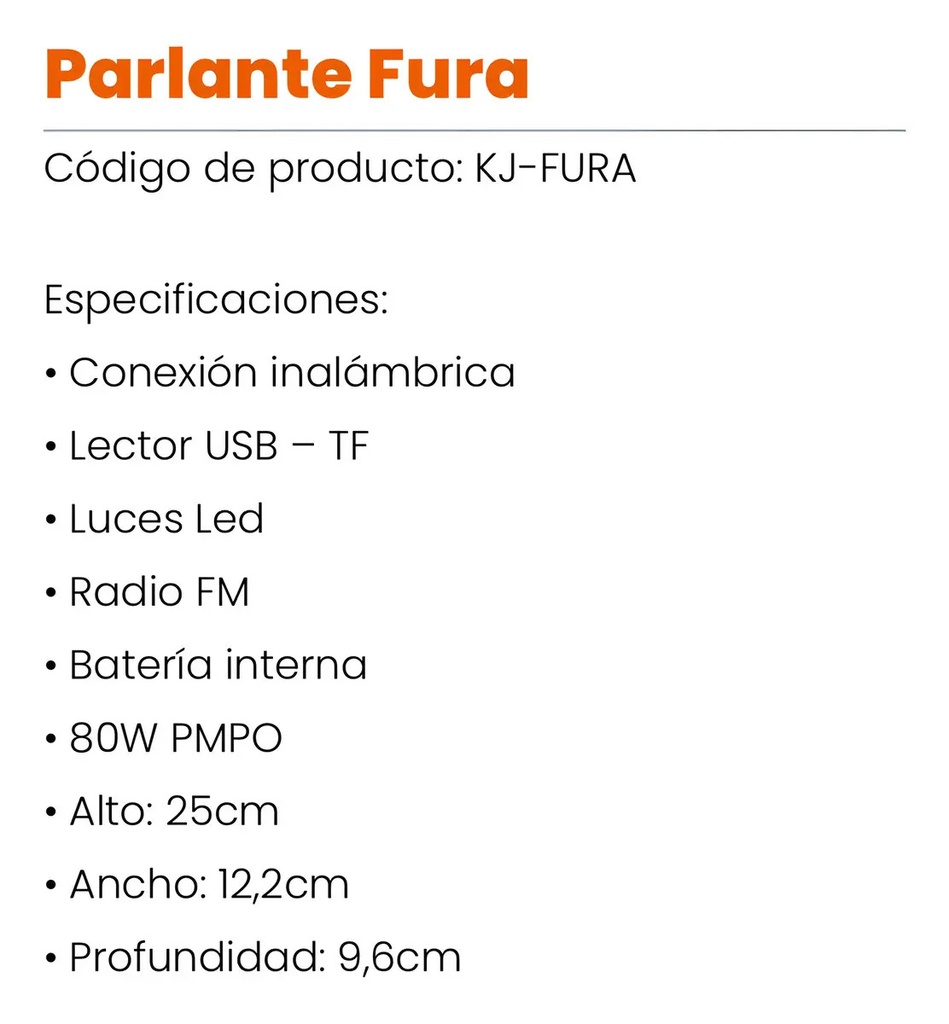 Parlante Kanji Fura Inalámbrico Portátil Con Radio Bluetooth Color Negro