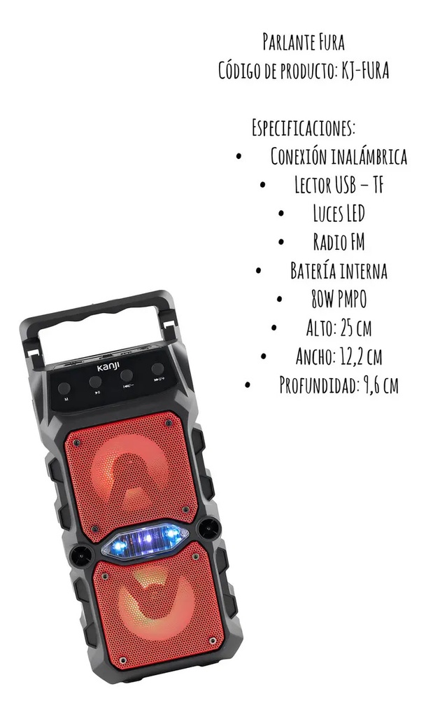 Parlante Kanji Fura Inalámbrico Portátil Con Radio Bluetooth Color Negro