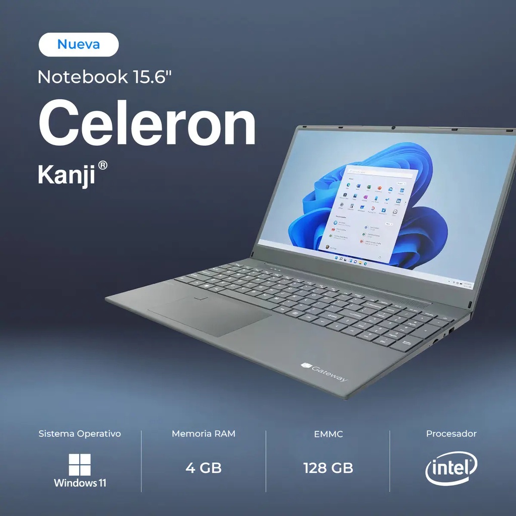 Notebook Kanji 15.6 Intel Celeron N4020 128gb Emmc 4gb Ram Color Negro