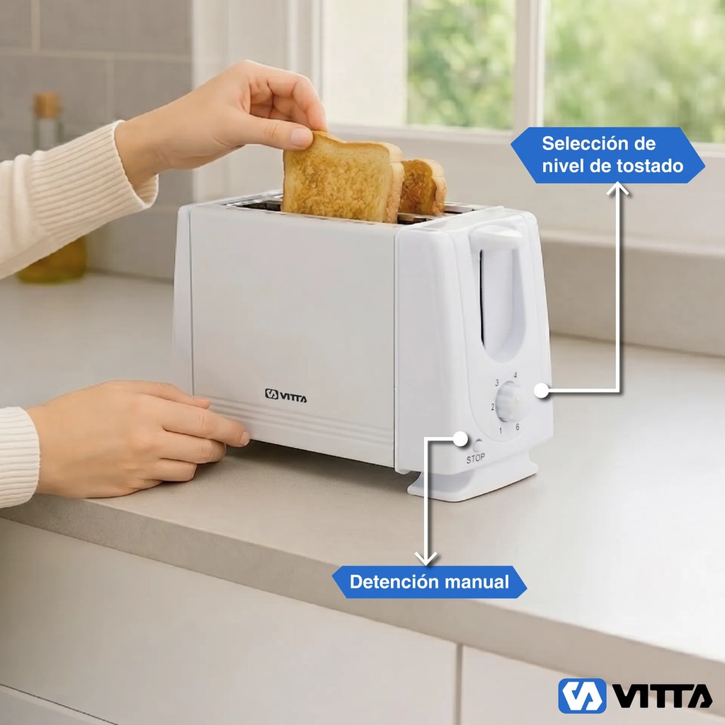 Tostadoras Electricas 2 Panes Vitta 6 Niveles 800w Blanca Blanco