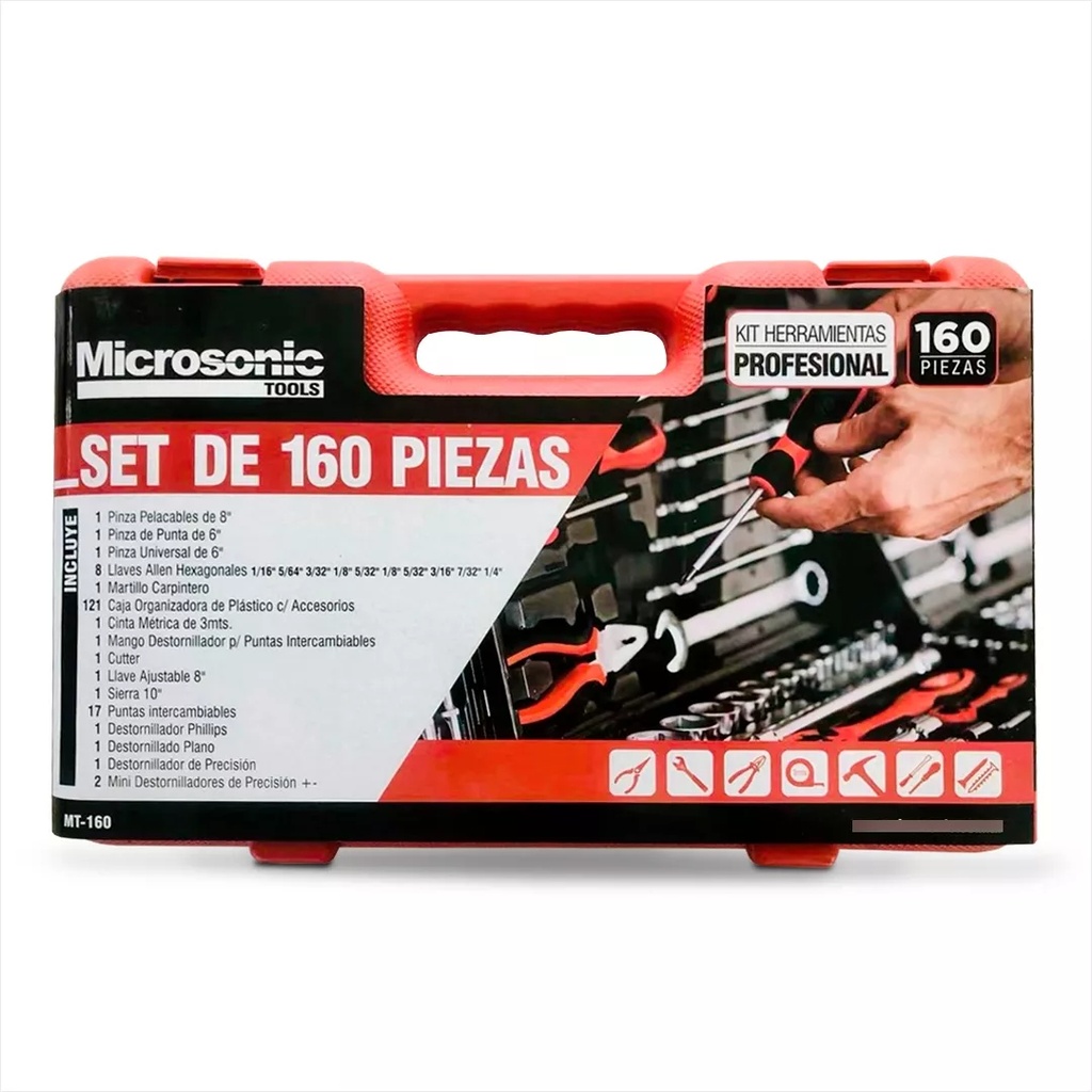 Juego Kit De Herramientas 160pzas Maletín Microsonic Mt-160 Rojo