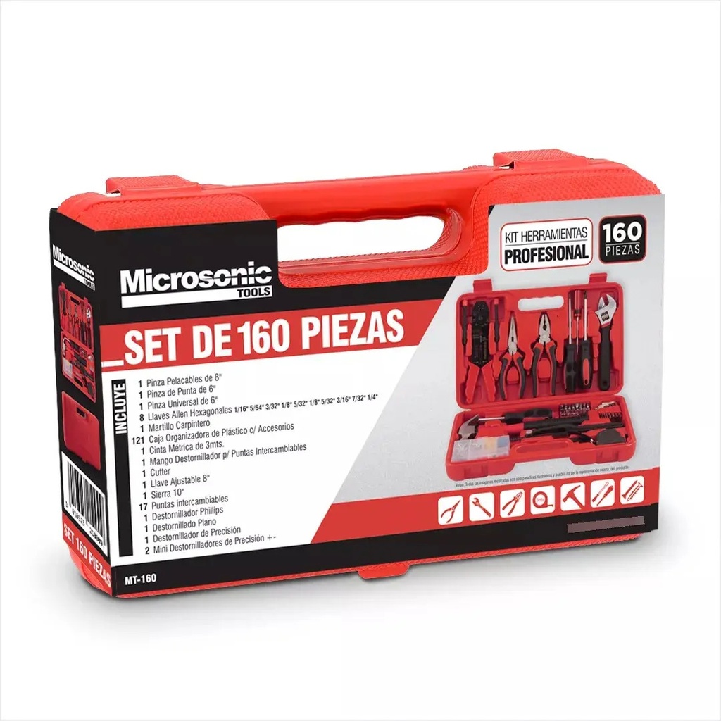 Juego Kit De Herramientas 160pzas Maletín Microsonic Mt-160 Rojo