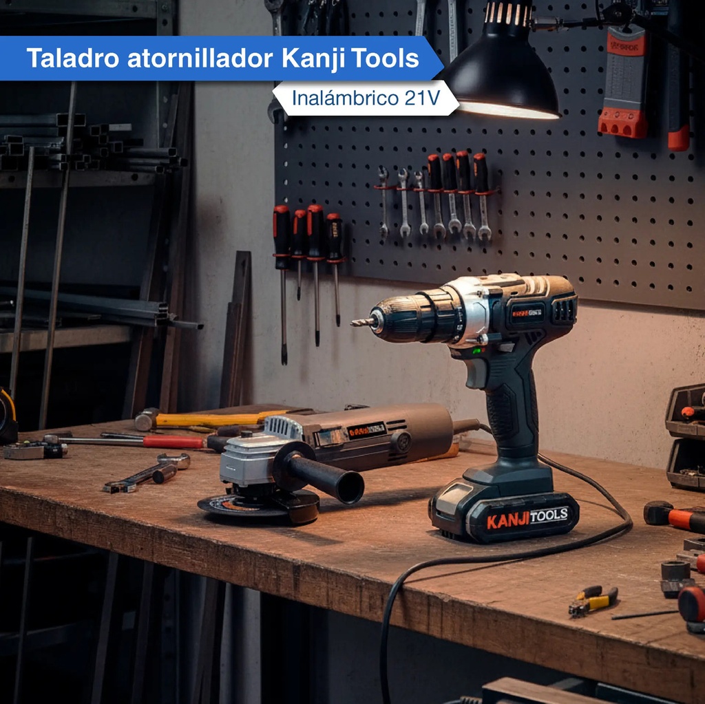 Taladro Atornillador Inalambrico Kanji Tools 21v Kit-at211pb Negro