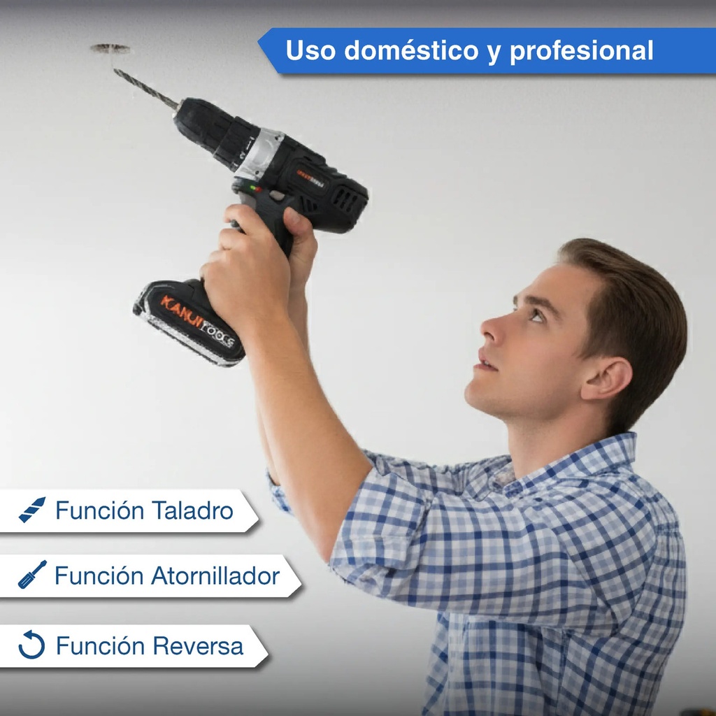 Taladro Atornillador Inalambrico Kanji Tools 21v Kit-at211pb Negro