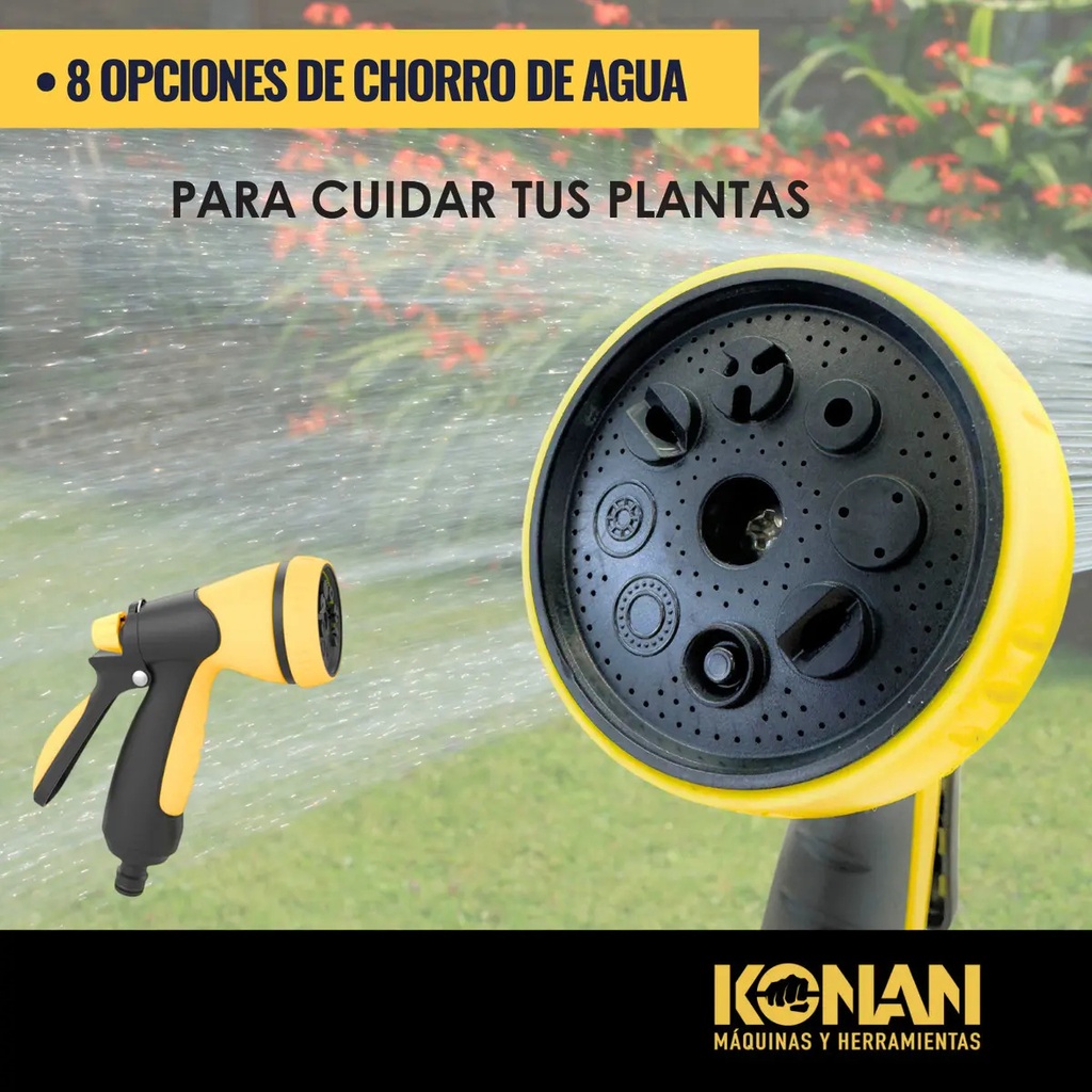 Pistola De Riego Con 3 Accesorios 1/2 Konan 8 Opciones