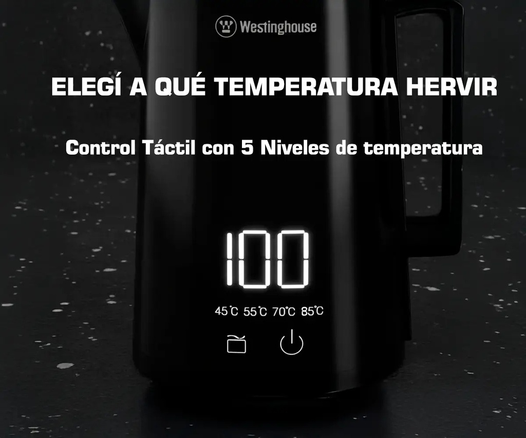 Pava Eléctrica Digital Control Temperatura 1.8l Tactil Westinghouse Wh-pe15006m Color Negro