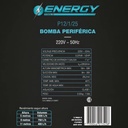 Bomba Periférica Energy 1/2 Hp 370w Hierro Fundido Elevación 18m Turquesa