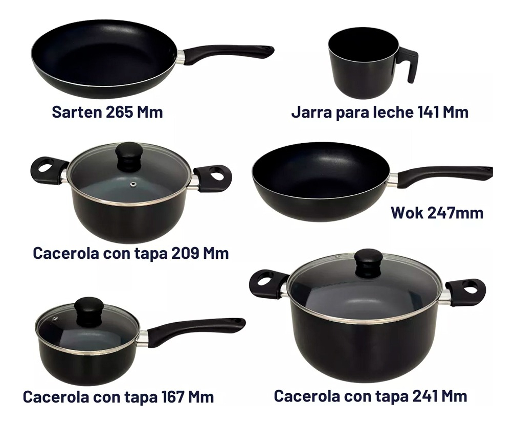 Bateria De Cocina 9 Piezas Vitta Set Ollas Sarten Wok Teflon - Negro