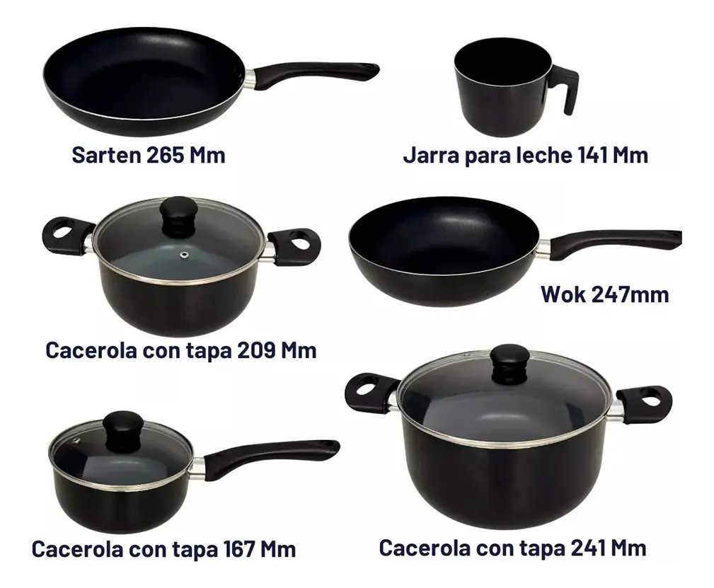 Bateria De Cocina 9 Piezas Vitta Set Ollas Sarten Wok Teflon - Negro