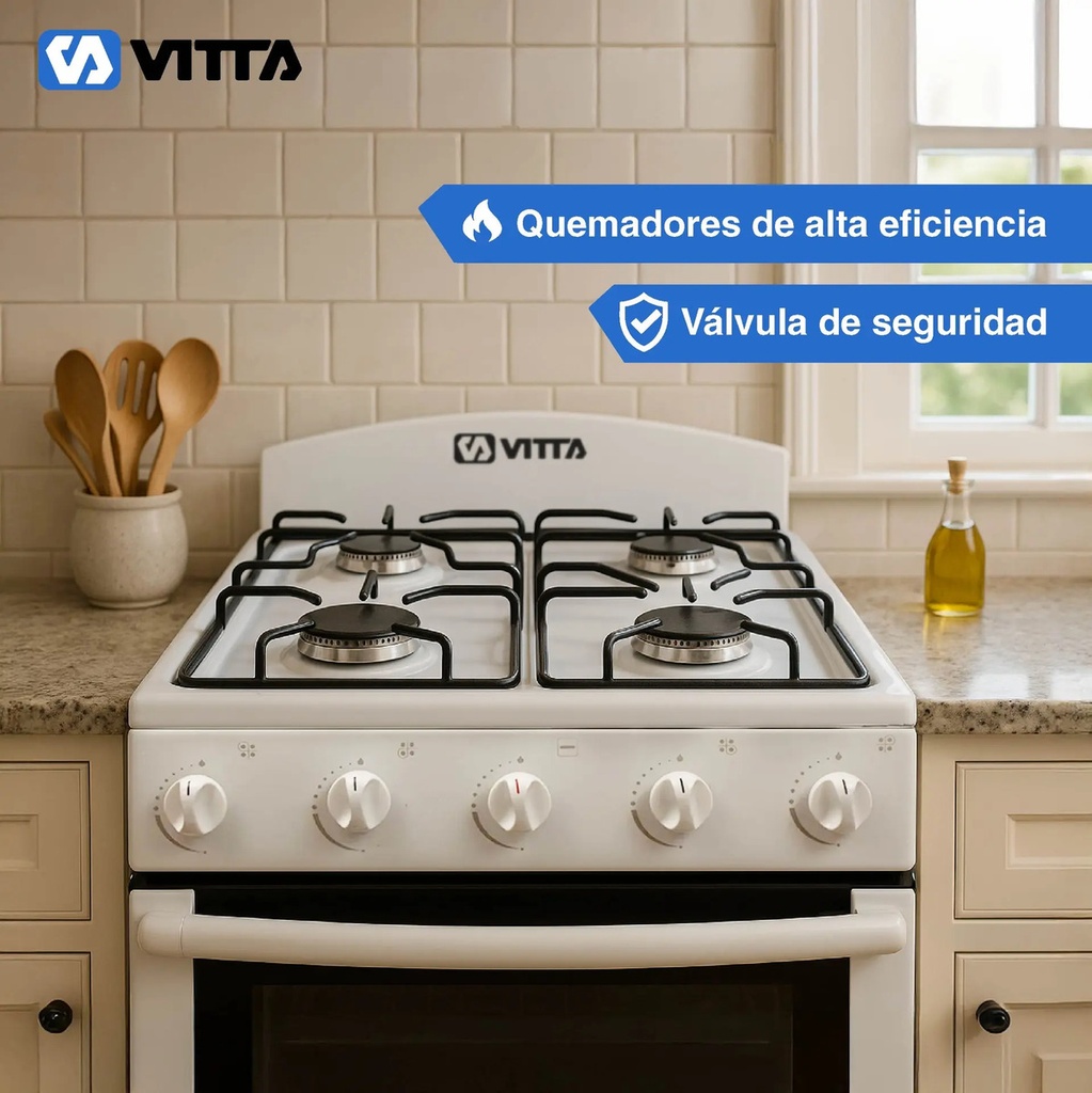 Cocina Vitta Multigas 52 Cm Puerta Y Respaldar De Vidrio