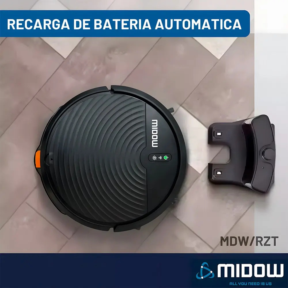 Aspiradora Robot Midow Wifi Smart Trapeador 3 Modos Limpieza Negro