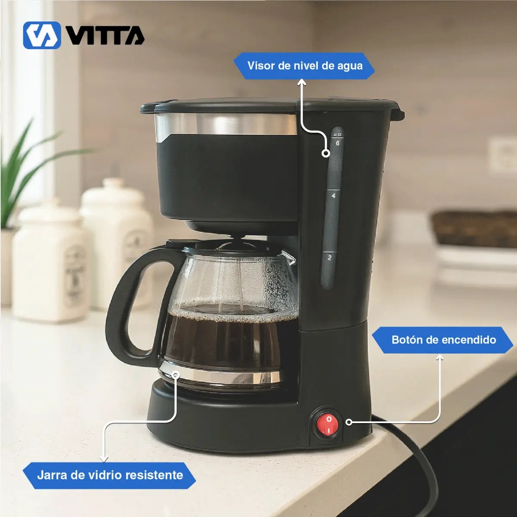 Cafetera De Filtro Semi-auto Vitta 6 Tazas Caf-cm08000t001 Negro