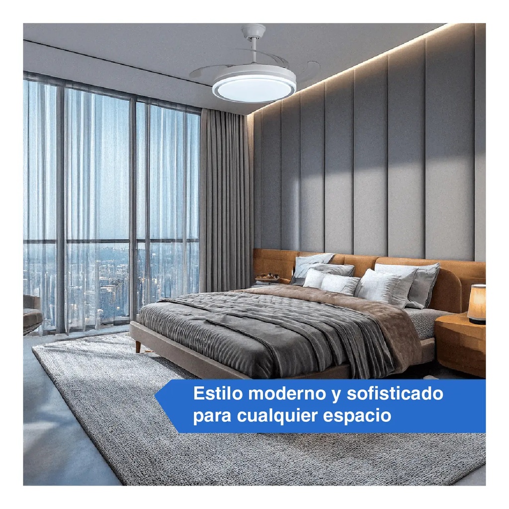 Ventilador De Techo Kanji Retráctil Blanco 4 Aspas 6 Velocid 1.15 M 50 Transparente Plástico