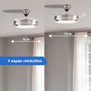 Ventilador Kanji De Techo Retractil C/luz Calida Y Fria 6vel 1.07 M 50 Plateado Transparentes Plástico 4