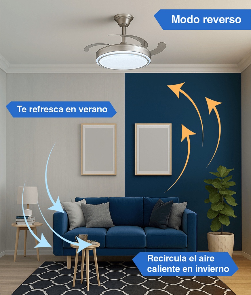 Ventilador Kanji De Techo Retractil C/luz Calida Y Fria 6vel 1.07 M 50 Plateado Transparentes Plástico 4