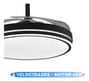 Ventilador De Techo Kanji Retráctil Negro 4 Aspas 6 Velocidades Luz Calida Natural Fria 1.15 M 50 Transparente Plástico