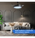 Ventilador De Techo Kanji Retráctil Negro 4 Aspas 6 Velocidades Luz Calida Natural Fria 1.15 M 50 Transparente Plástico