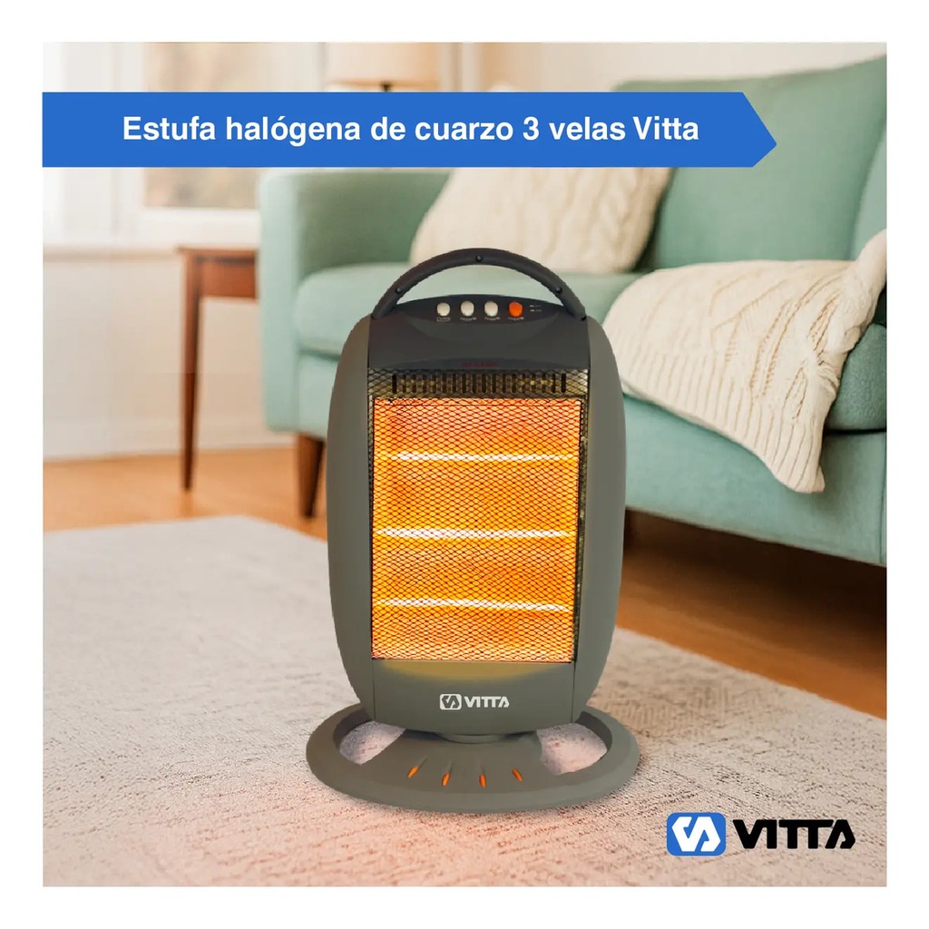 Estufa Halogena Cuarzo Vitta 1200w 3 Velas Giratoria Vit-201 Gris Oscuro