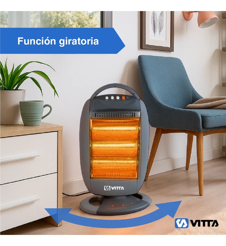 Estufa Halogena Cuarzo Vitta 1200w 3 Velas Giratoria Vit-201 Gris Oscuro
