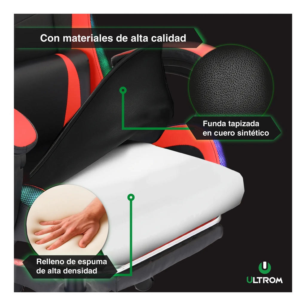 Silla Gamer Luz Rgb Ultrom Respaldo Reclinable Ergonomica
