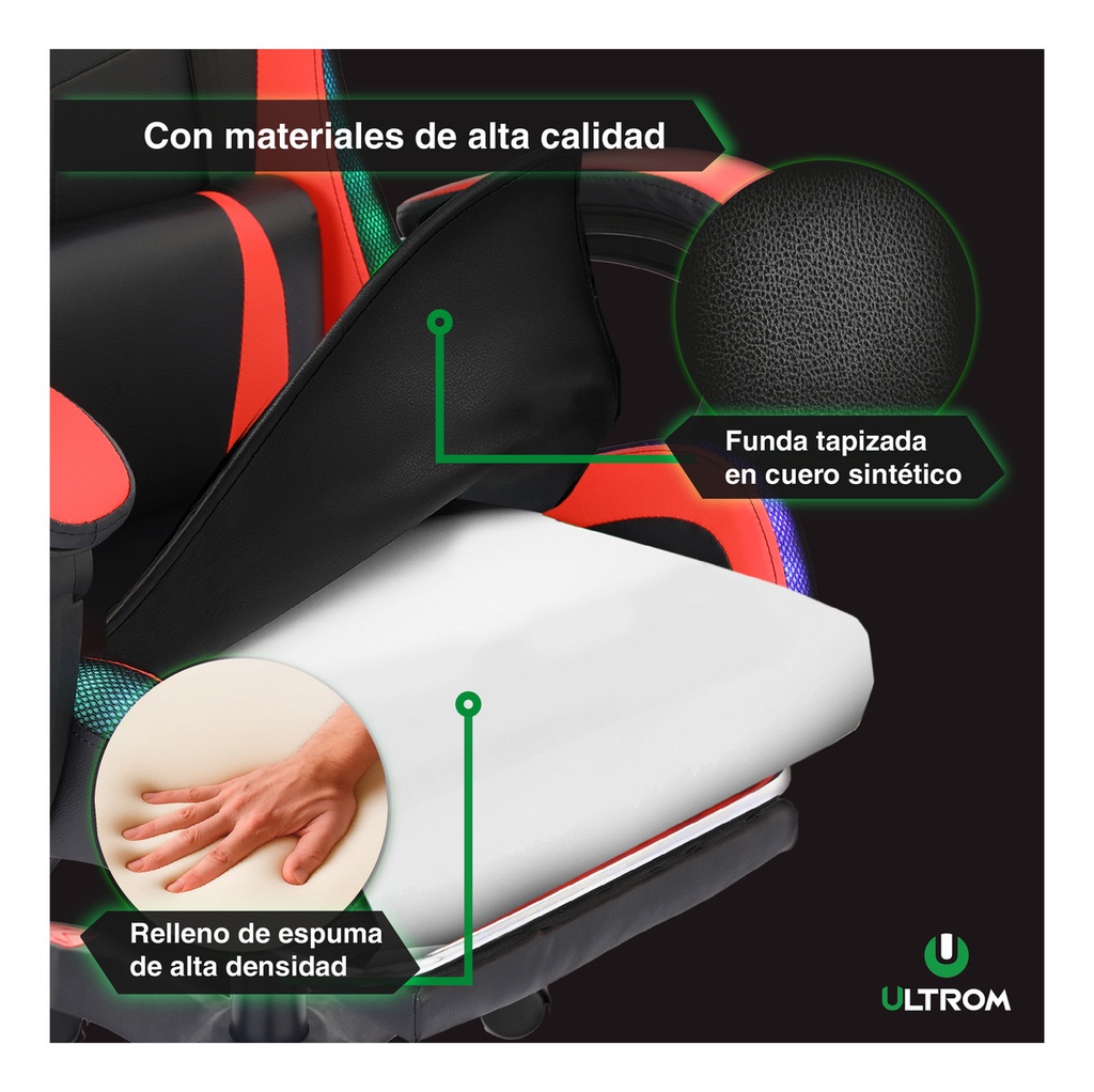 Silla Gamer Luz Rgb Ultrom Respaldo Reclinable Ergonomica