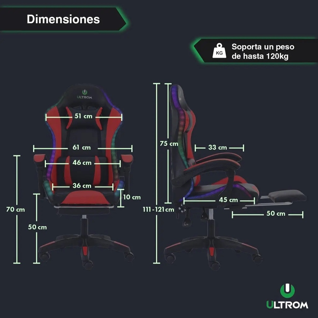 Silla Gamer Luz Rgb Ultrom Respaldo Reclinable Ergonomica