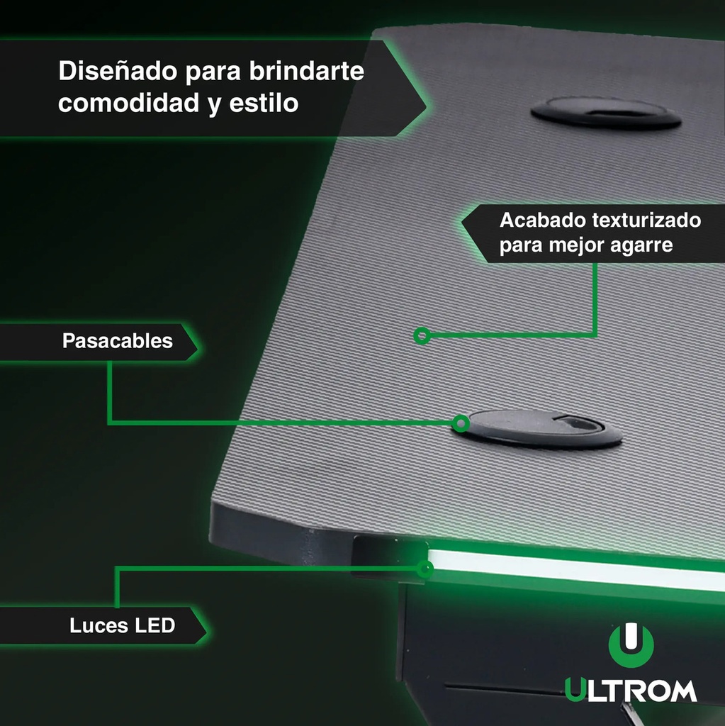 Escritorio Gamer Con Rgb Ultrom Fibra De Carbono Gt-2309 Negro