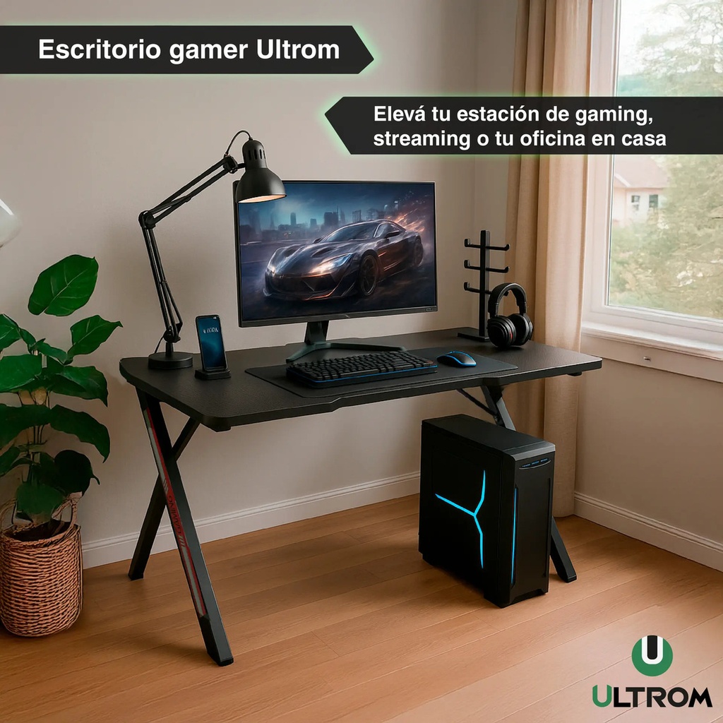 Escritorio Gamer Ultrom Gt-2310 Fibra De Carbono 120x60x73cm Negro