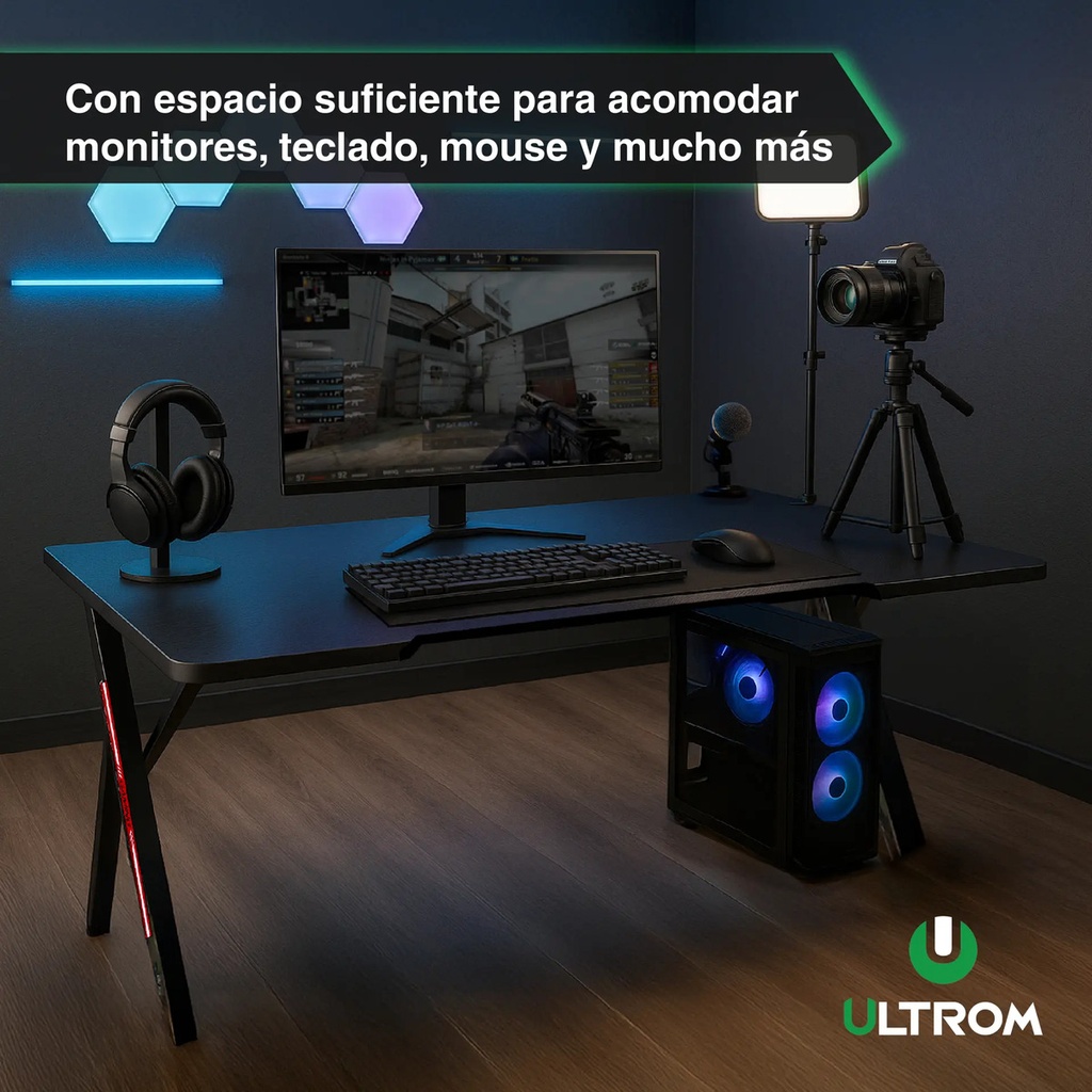 Escritorio Gamer Ultrom Gt-2310 Fibra De Carbono 120x60x73cm Negro