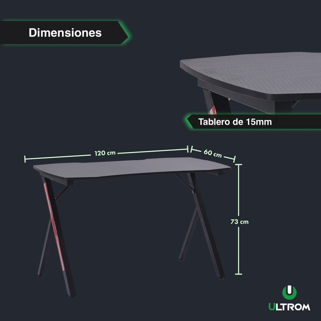 Escritorio Gamer Ultrom Gt-2310 Fibra De Carbono 120x60x73cm Negro