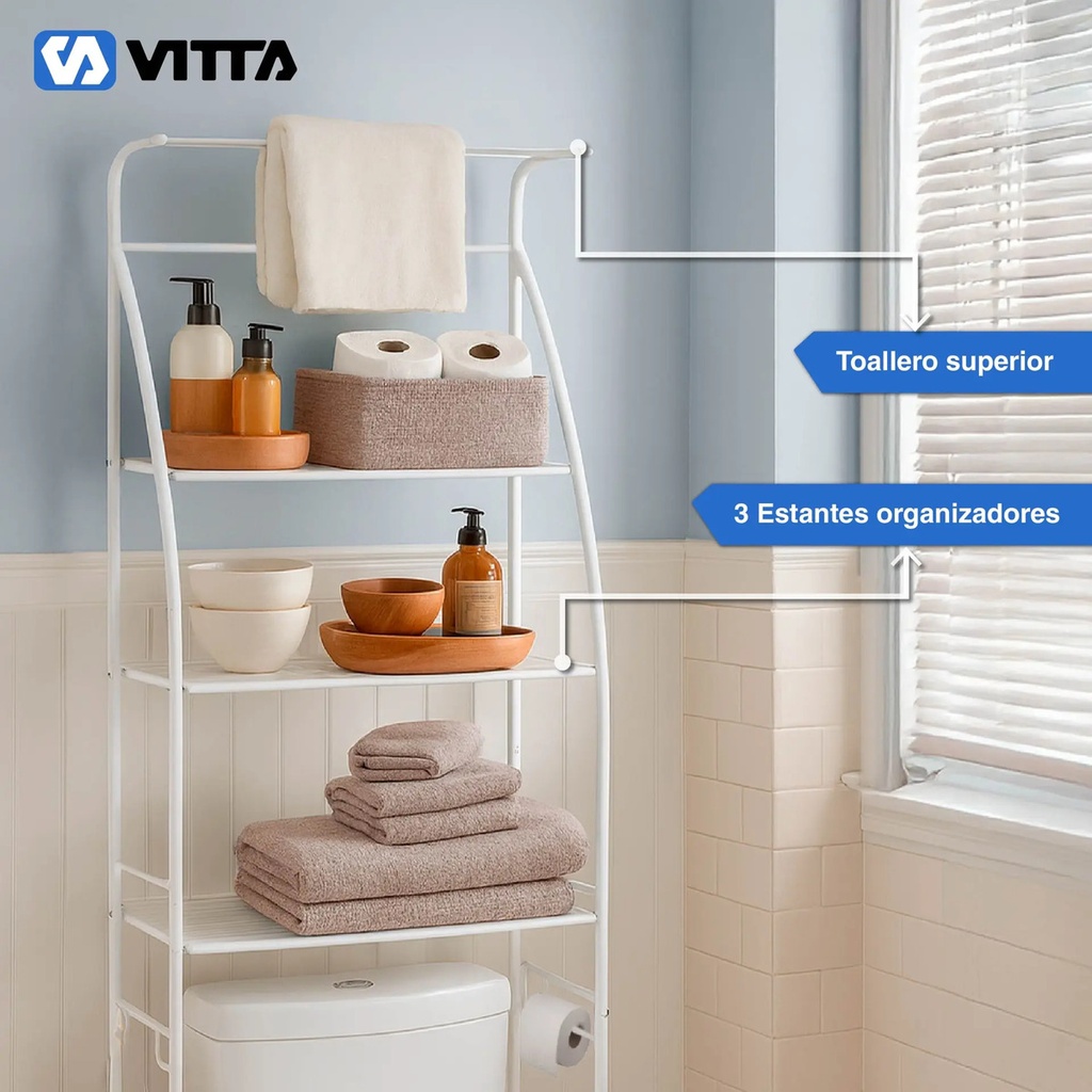 Mueble Organizador De Baño Vitta Inodoro 3 Estantes Bastidor Blanco