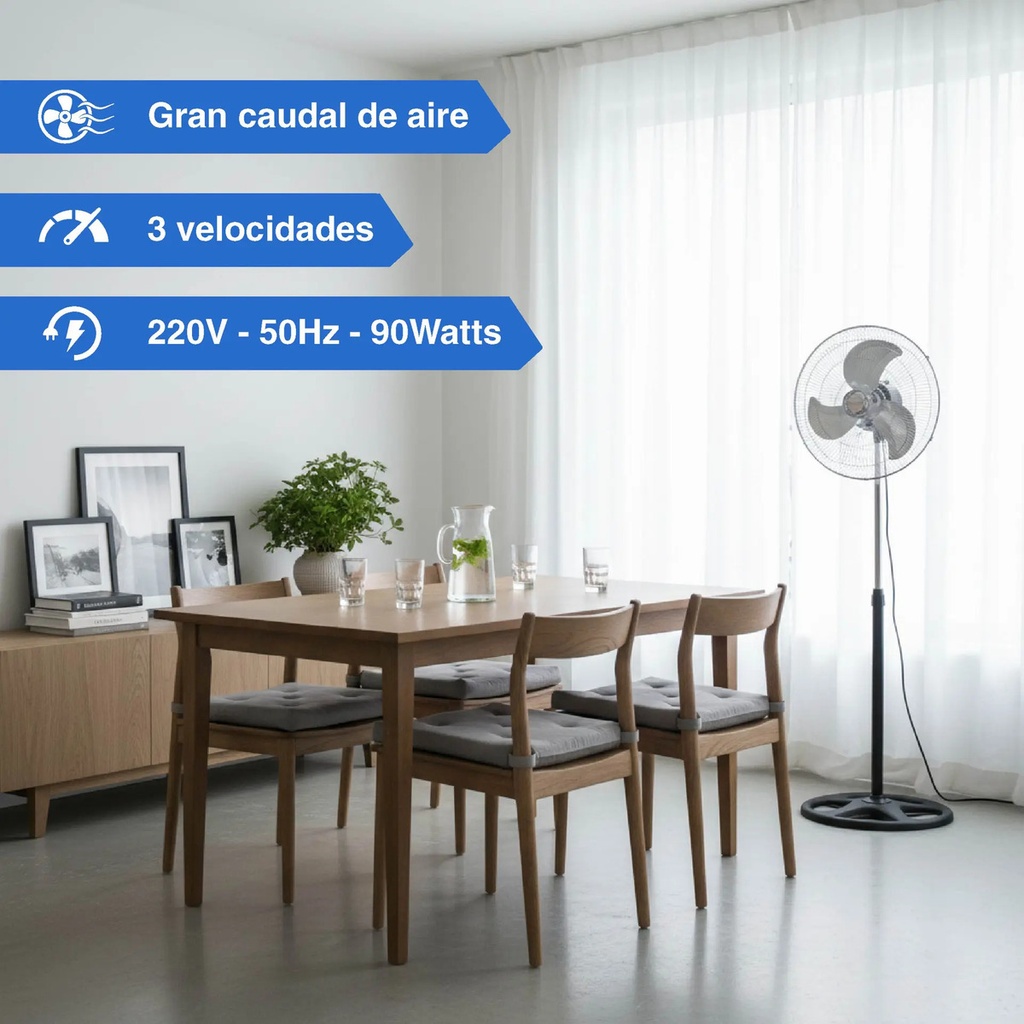 Ventilador Kanjihome 18 De Pie 90w 1.50m 1 En 1 Kjh-fh1311 45.72 Cm 50 Gris Azul Metal 3