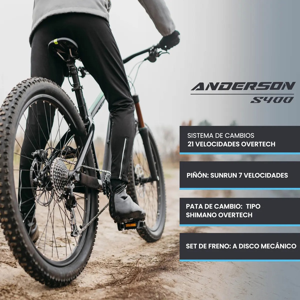 Bicicleta Mtb Anderson S400 R29, 21v Freno A Disco, Con Suspensión, Color Negro/verde/blanco Tamaño Del Cuadro S