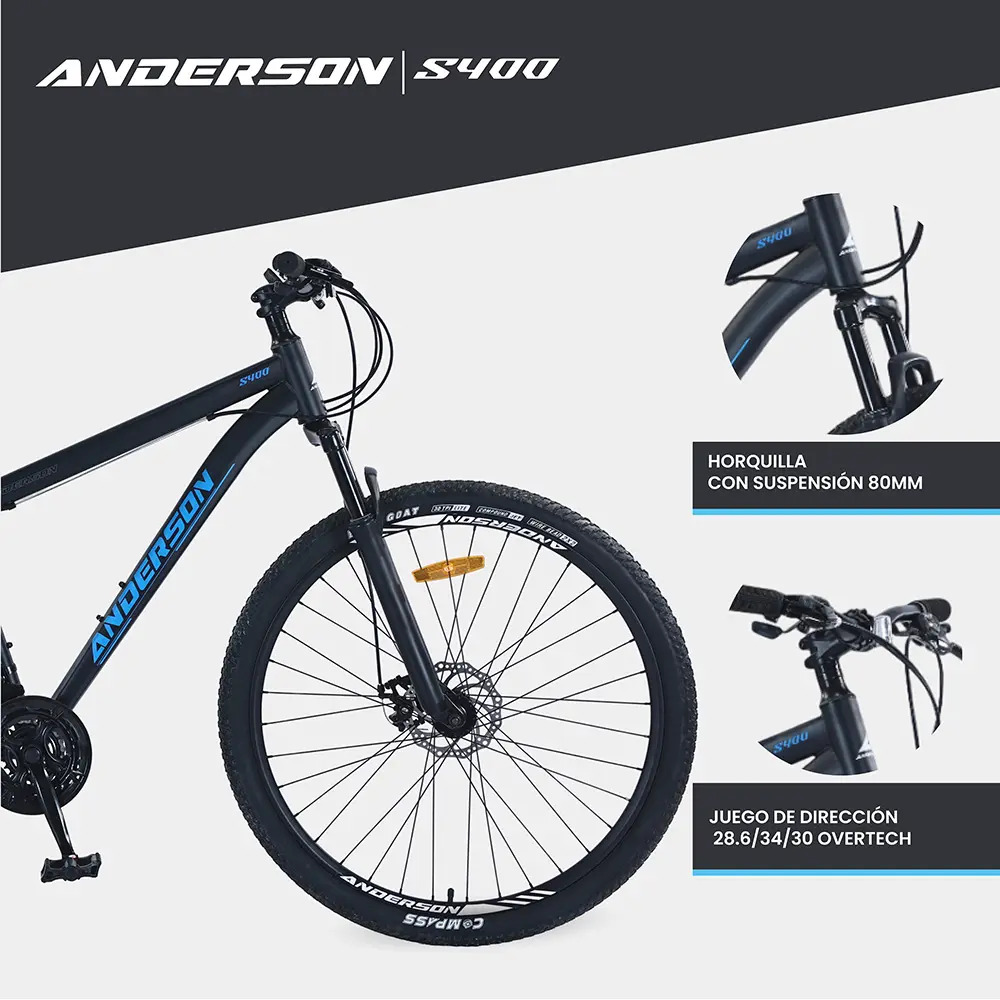 Bicicleta Mtb Anderson S400 R29, 21v Freno A Disco, Con Suspensión, Color Negro/blanco Tamaño Del Cuadro S