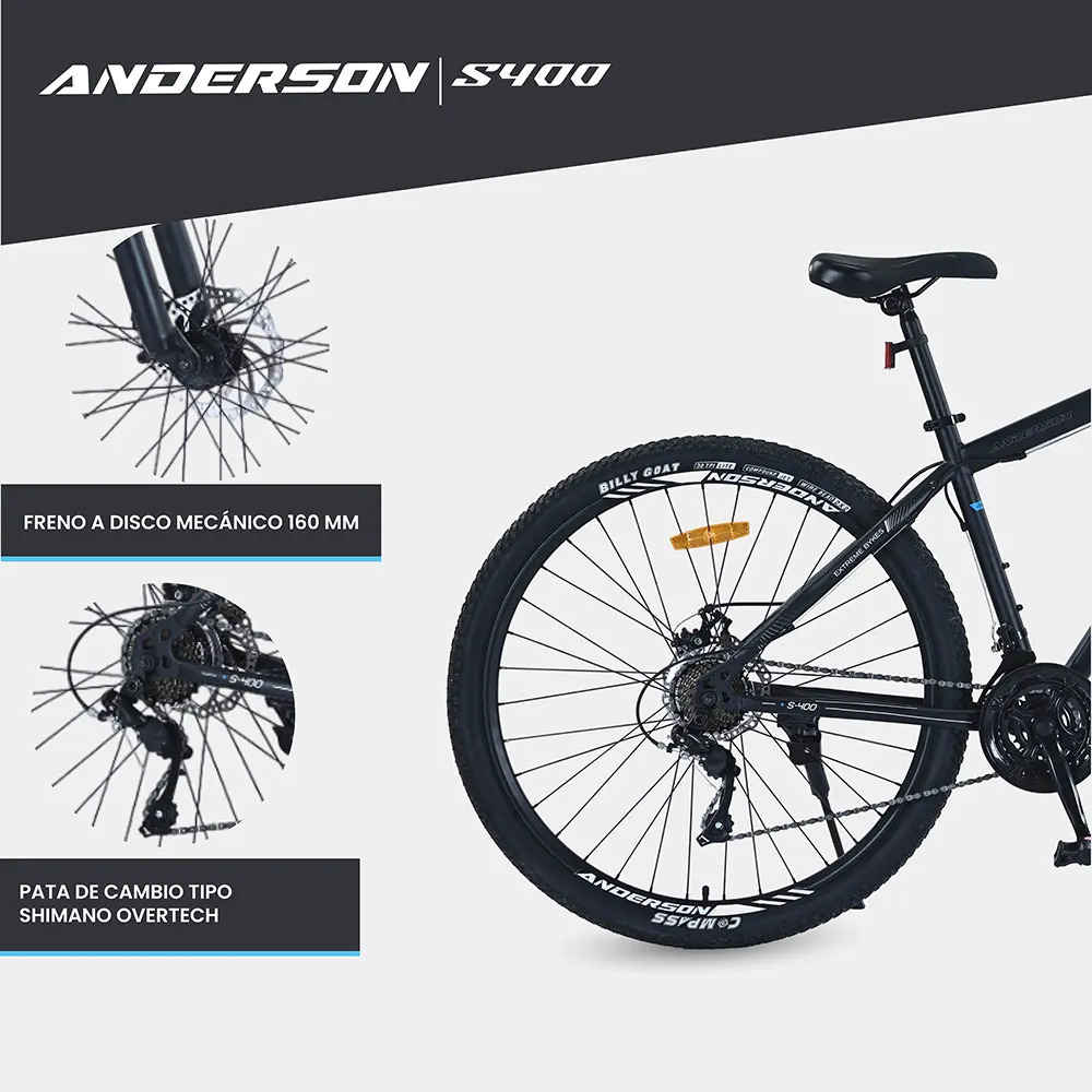 Bicicleta Mtb Anderson S400 R29, 21v Freno A Disco, Con Suspensión, Color Negro/blanco Tamaño Del Cuadro S