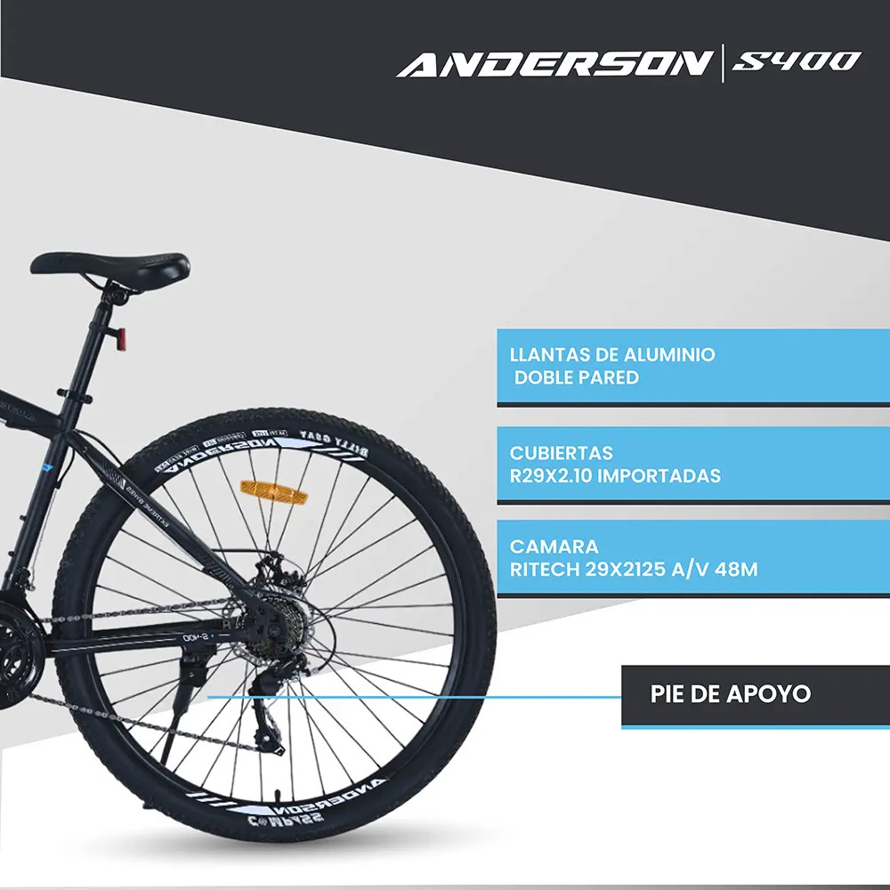 Bicicleta Mtb Anderson S400 R29, 21v Freno A Disco, Con Suspensión, Color Negro/blanco Tamaño Del Cuadro S