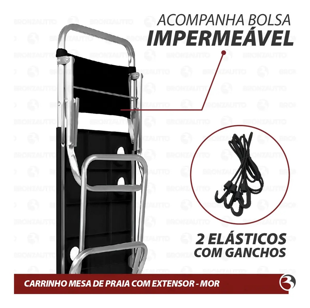Carrito Mor De Playa Aluminio Para Conservadora Y Reposera Negro