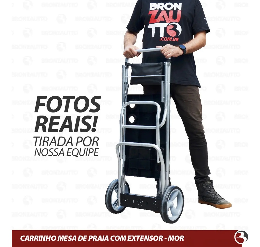 Carrito Mor De Playa Aluminio Para Conservadora Y Reposera Negro
