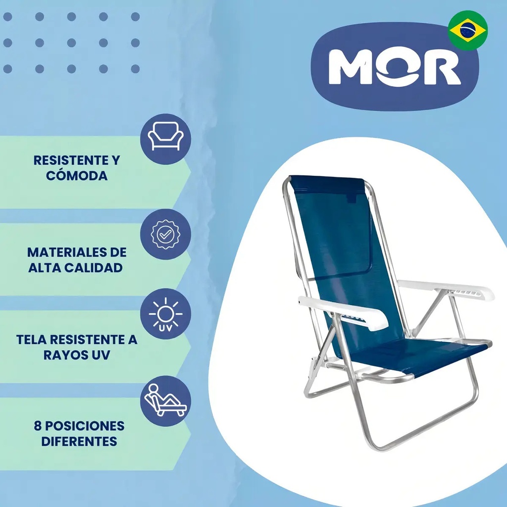 Mor Reposera Sillón 8 Posiciones Aluminio Color Azul